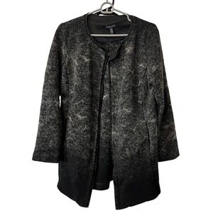 $468 Eileen Fisher Women's Black Sprinkle Felted Wool Open Front Jacket Sz M